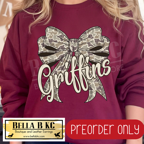 **PREORDER ONLY** Griffins Camo Coquette Bow - Tee or Sweatshirt - 1 Week Turn Around from Date of Order
