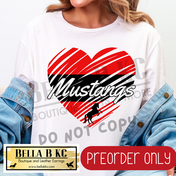 **PREORDER ONLY** Mustangs Red Scribble Split Heart - Tee or Sweatshirt - 1 Week Turn Around from Date of Order