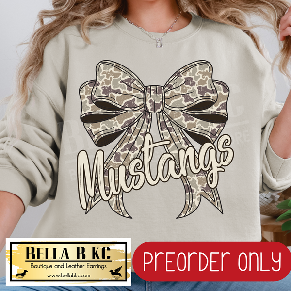 **PREORDER ONLY** Mustangs Camo Coquette Bow - Tee or Sweatshirt - 1 Week Turn Around from Date of Order