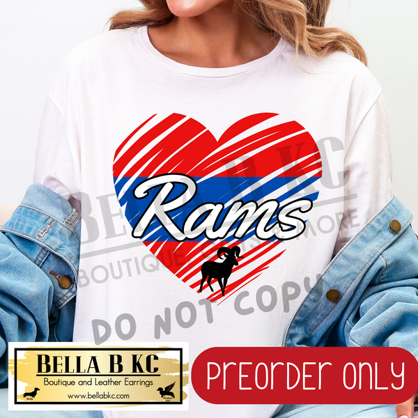 **PREORDER ONLY** Rams Scribble Split Heart - Tee or Sweatshirt - 1 Week Turn Around from Date of Order