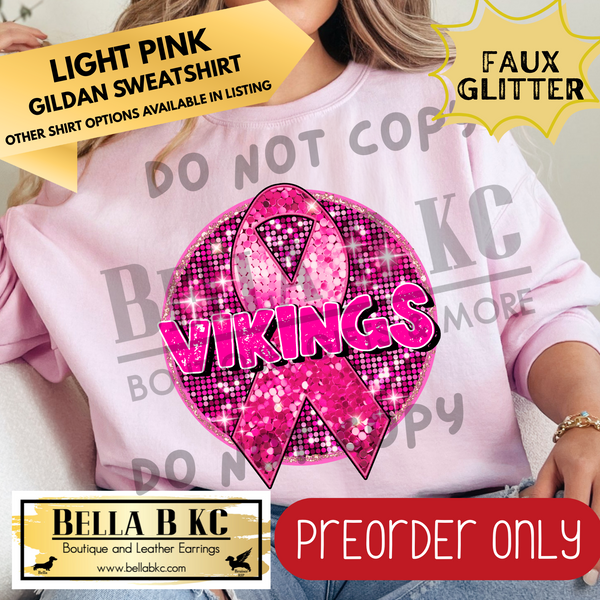 **PREORDER ONLY** Vikings Pink Out FAUX SEQUIN Breast Cancer Ribbon - Tee or Sweatshirt - 1 Week Turn Around from Date of Order