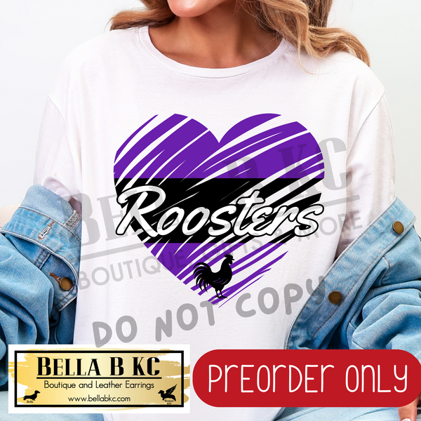 **PREORDER ONLY** Roosters Scribble Split Heart - Tee or Sweatshirt - 1 Week Turn Around from Date of Order