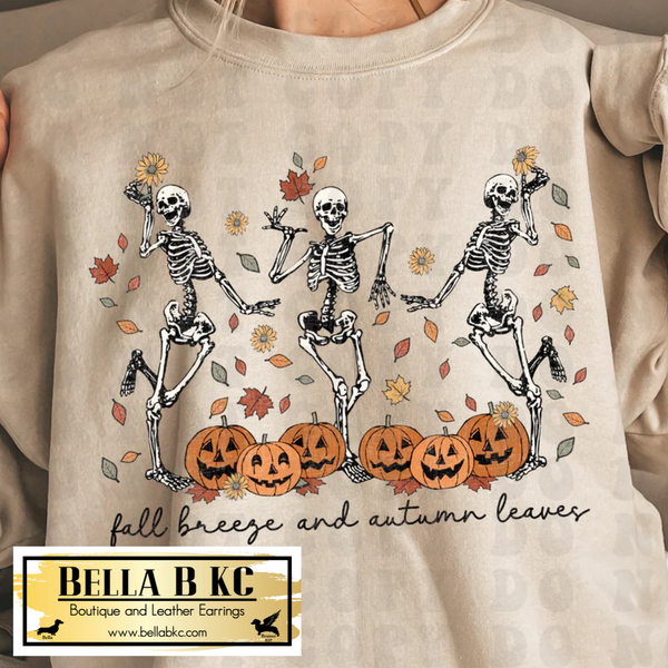 Halloween - Skeletons Fall Breeze and Autumn Leaves - Tee or Sweatshirt