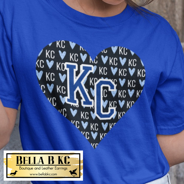 KC Baseball Kansas City KC Black Heart Tee or Sweatshirt White Print