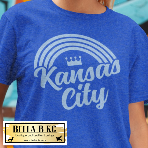 KC Baseball Kansas City KC Rainbow Tee or Sweatshirt Lt Blue Print