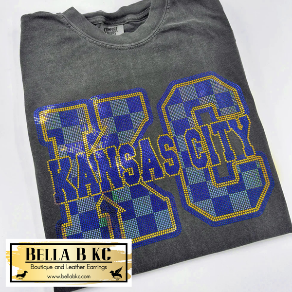 KC Baseball Blue Checkered - Metallic Holographic Spangle Tee or Sweatshirt
