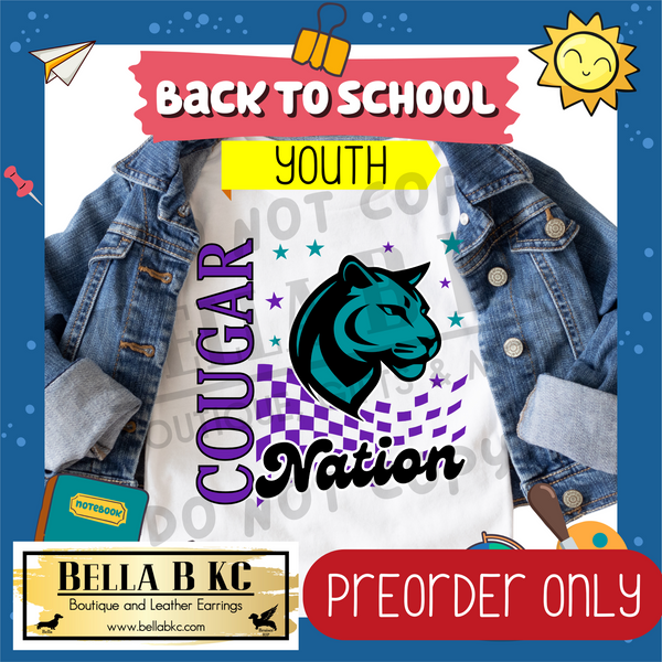 **PREORDER ONLY** TODDLER/YOUTH Cougars Purple/Teal - Cougar Nation Mascot Tee or Sweatshirt - 1 Week Turn Around from Date of Order