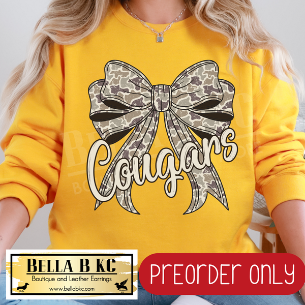 **PREORDER ONLY** Cougars Camo Coquette Bow - Tee or Sweatshirt - 1 Week Turn Around from Date of Order