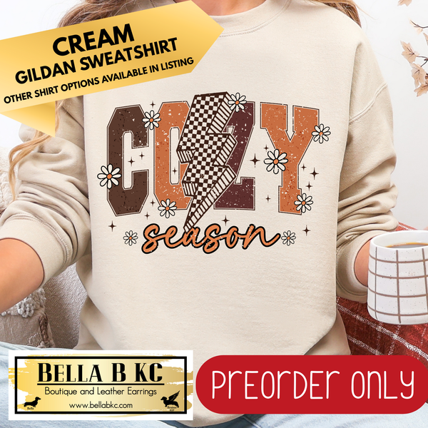 **PREORDER ONLY** Fall - Cozy Season Checker Bolt #130 - Tee or Sweatshirt - 1 Week Turn Around from Date of Order