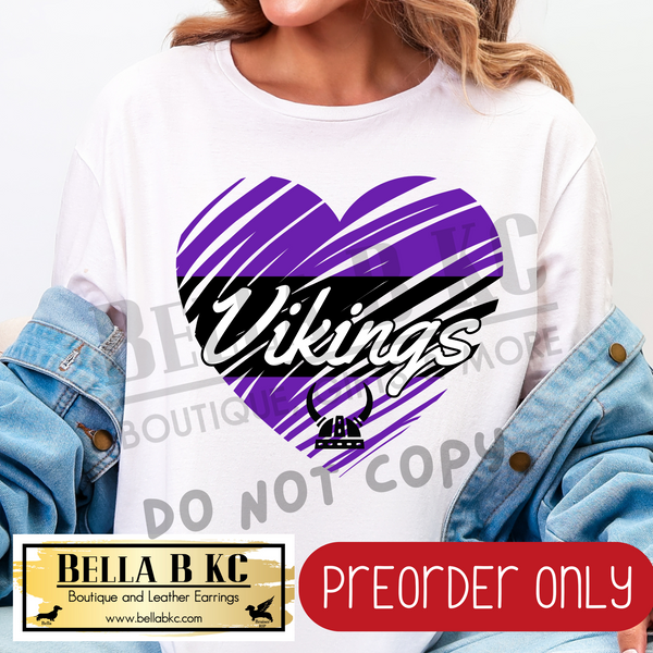 **PREORDER ONLY** Vikings Scribble Split Heart - Tee or Sweatshirt - 1 Week Turn Around from Date of Order