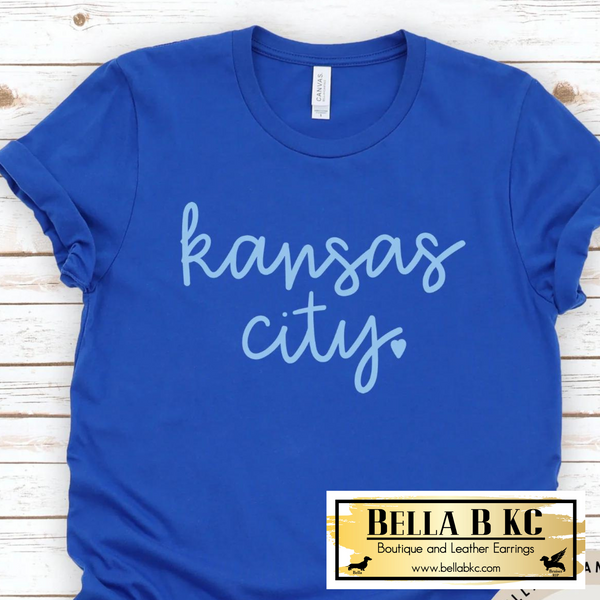KC Baseball Kansas City Signature Script Tee or Sweatshirt Lt Blue Print