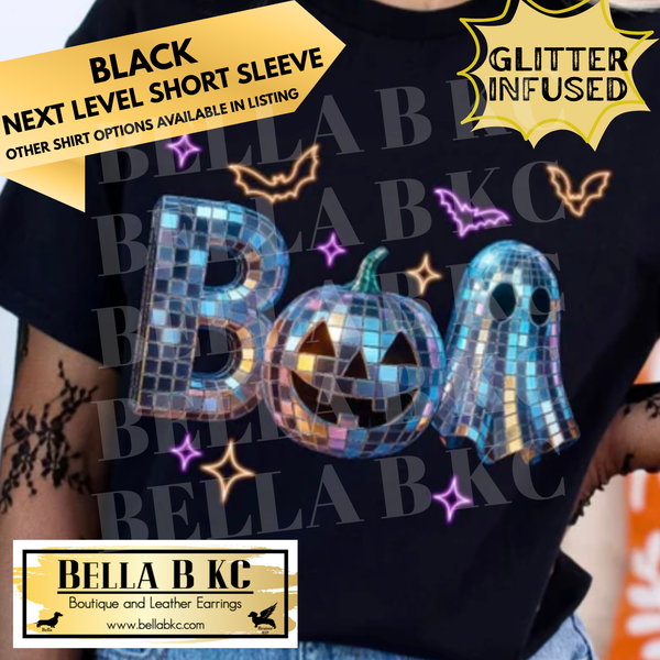 Halloween - **GLITTER INFUSED PRINT** Boo Ghost Disco Ball - Tee or Sweatshirt