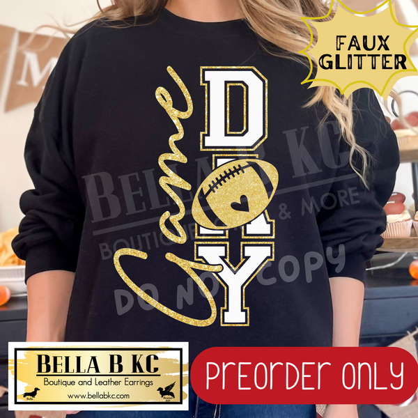 **PREORDER ONLY** Gold Football Game Day FAUX GLITTER - Tee or Sweatshirt - 1 Week Turn Around from Date of Order