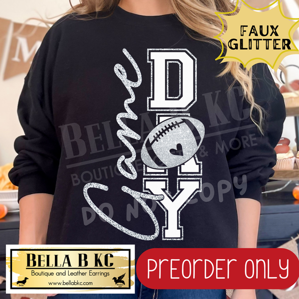 **PREORDER ONLY** Silver Football Game Day FAUX GLITTER - Tee or Sweatshirt - 1 Week Turn Around from Date of Order