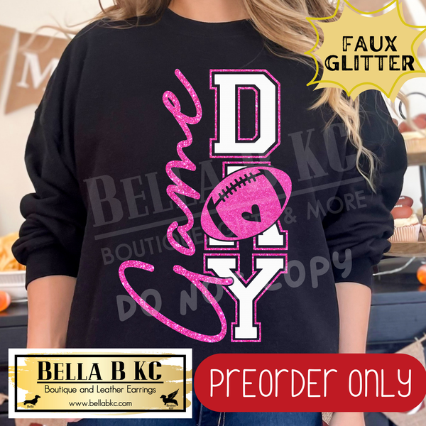 **PREORDER ONLY** Pink Football Game Day FAUX GLITTER - Tee or Sweatshirt - 1 Week Turn Around from Date of Order