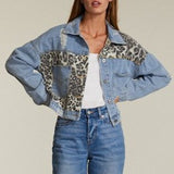 Leopard Color Block Denim Jacket