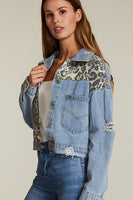 Leopard Color Block Denim Jacket