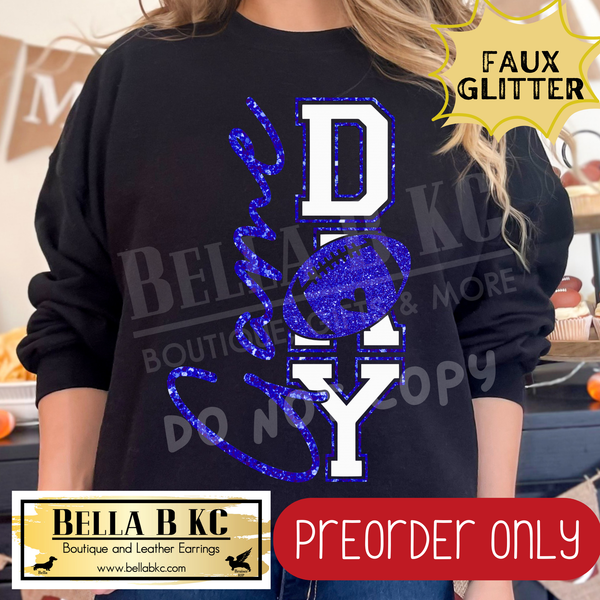 **PREORDER ONLY** Royal Blue Football Game Day FAUX GLITTER - Tee or Sweatshirt - 1 Week Turn Around from Date of Order