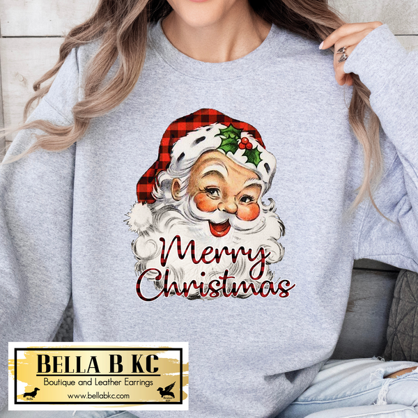 Christmas Santa Plaid Hat Tee or Sweatshirt
