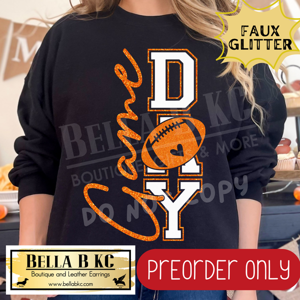 **PREORDER ONLY** Orange Football Game Day FAUX GLITTER - Tee or Sweatshirt - 1 Week Turn Around from Date of Order