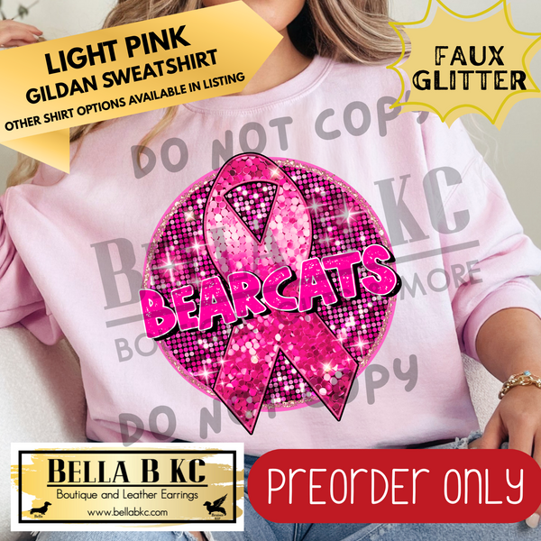 **PREORDER ONLY** Bearcats Pink Out FAUX SEQUIN Breast Cancer Ribbon - Tee or Sweatshirt - 1 Week Turn Around from Date of Order