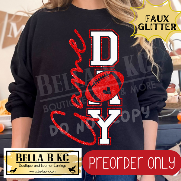 **PREORDER ONLY** Red Football Game Day FAUX GLITTER - Tee or Sweatshirt - 1 Week Turn Around from Date of Order