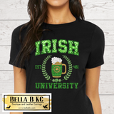 St. Patrick's Day Irish University FAUX PRINTED Glitter Tee or Sweatshirt