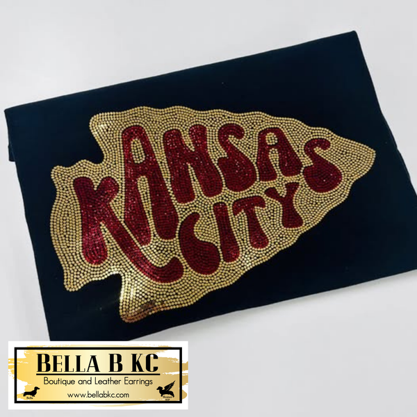 KC Football Arrowhead KC - Metallic Holographic Spangle Tee or Sweatshirt