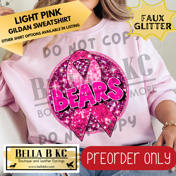 **PREORDER ONLY** Bears Pink Out FAUX SEQUIN Breast Cancer Ribbon - Tee or Sweatshirt - 1 Week Turn Around from Date of Order
