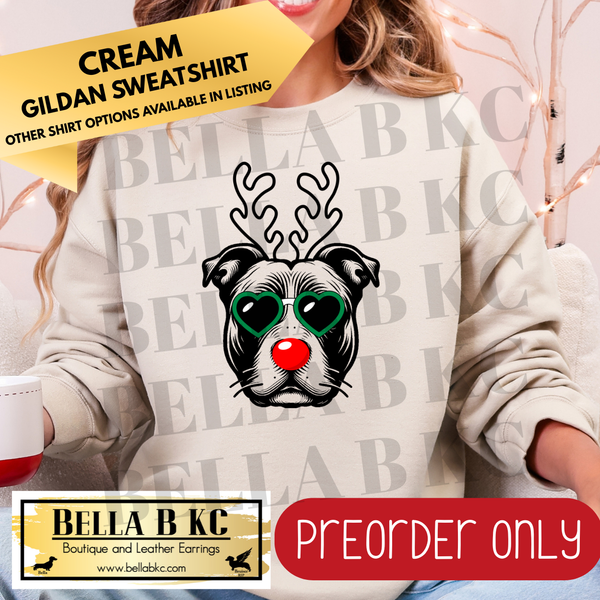 **PREORDER ONLY** Christmas - Staffy Staffordshire Bull Terrier Reindeer Dog - Multiple Shirt Options - 1 Week Turnaround Time