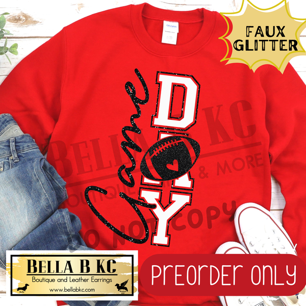 **PREORDER ONLY** Black Football Game Day FAUX GLITTER - Tee or Sweatshirt - 1 Week Turn Around from Date of Order
