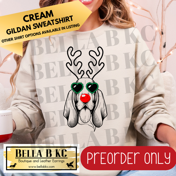 **PREORDER ONLY** Christmas - Basset Reindeer Dog - Multiple Shirt Options - 1 Week Turnaround Time