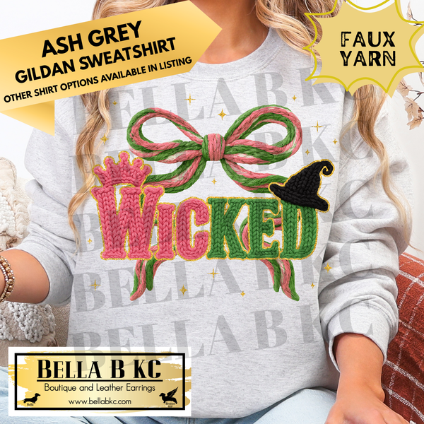 Christmas - Pink Green Witch with Bow *FAUX YARN* - Multiple Shirt Options