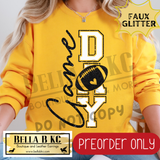 **PREORDER ONLY** Black Football Game Day FAUX GLITTER - Tee or Sweatshirt - 1 Week Turn Around from Date of Order