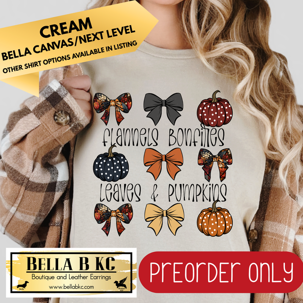 **PREORDER ONLY** Fall - Flannels Bonfires Leaves & Pumpkins Coquette Bows #144 - Tee or Sweatshirt - 1 Week Turn Around from Date of Order