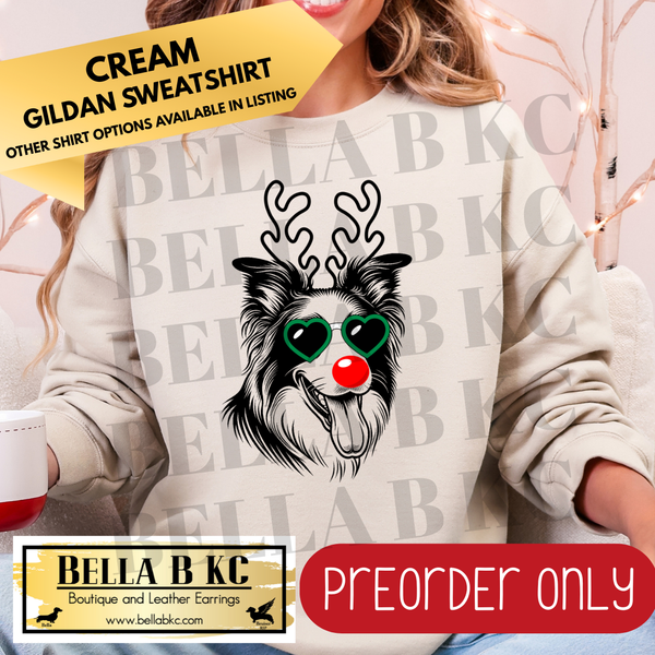 **PREORDER ONLY** Christmas - Border Collie Reindeer Dog - Multiple Shirt Options - 1 Week Turnaround Time
