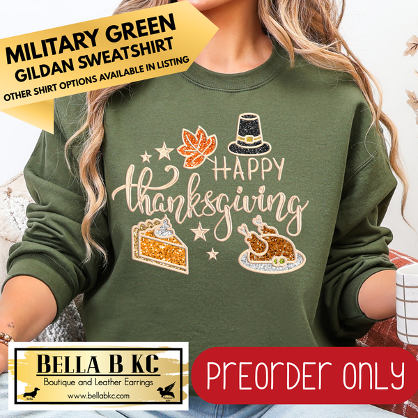**PREORDER ONLY** Fall - Happy Thanksgiving FAUX Embroidery #146 - Tee or Sweatshirt - 1 Week Turn Around from Date of Order