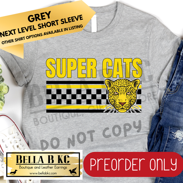**PREORDER ONLY** Super Cats Checkered Lines Mascot Tee or Sweatshirt - 1 Week Turn Around from Date of Order