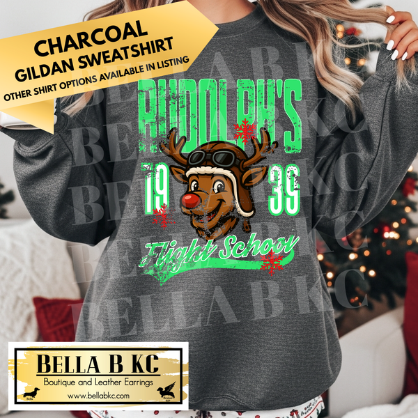 Christmas - Rudolph's Flight School Distressed - Multiple Shirt Options