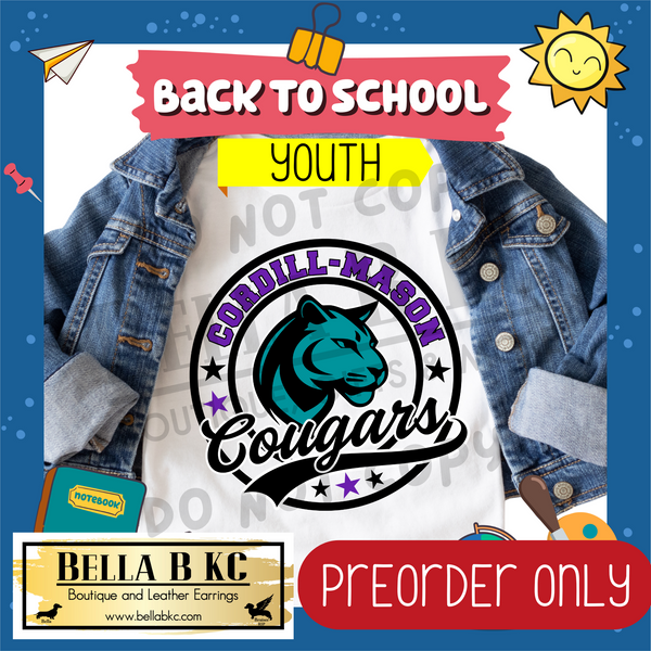 **PREORDER ONLY** TODDLER/YOUTH Cordill-Mason Cougars Purple/Teal - Cougars Round Star Mascot Tee or Sweatshirt - 1 Week Turn Around from Date of Order