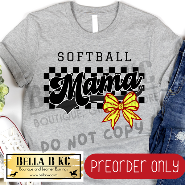 **PREORDER ONLY** Softball Mama Checkered Bow - Tee or Sweatshirt - 1 Week Turn Around from Date of Order