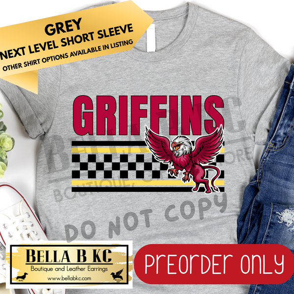 **PREORDER ONLY** Griffins Checkered Lines Mascot Tee or Sweatshirt - 1 Week Turn Around from Date of Order