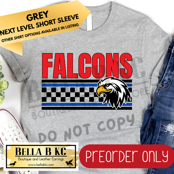 **PREORDER ONLY** Falcons Checkered Lines Mascot Tee or Sweatshirt - 1 Week Turn Around from Date of Order