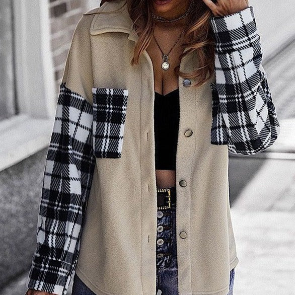 Cream and Black Flannel and Fleece Shacket