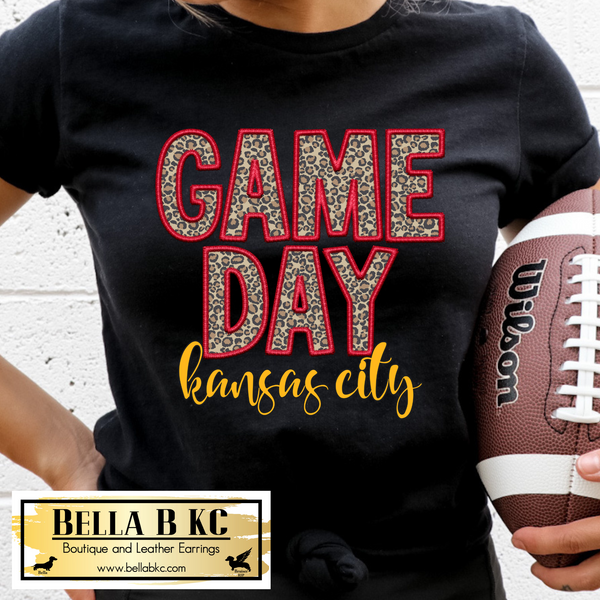 Kansas City Football FAUX Embroidery Leopard Game Day Tee or Sweatshirt
