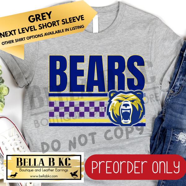 **PREORDER ONLY** Bears Checkered Lines Mascot Tee or Sweatshirt - 1 Week Turn Around from Date of Order