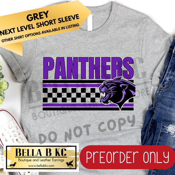**PREORDER ONLY** Panthers Purple Checkered Lines Mascot Tee or Sweatshirt - 1 Week Turn Around from Date of Order