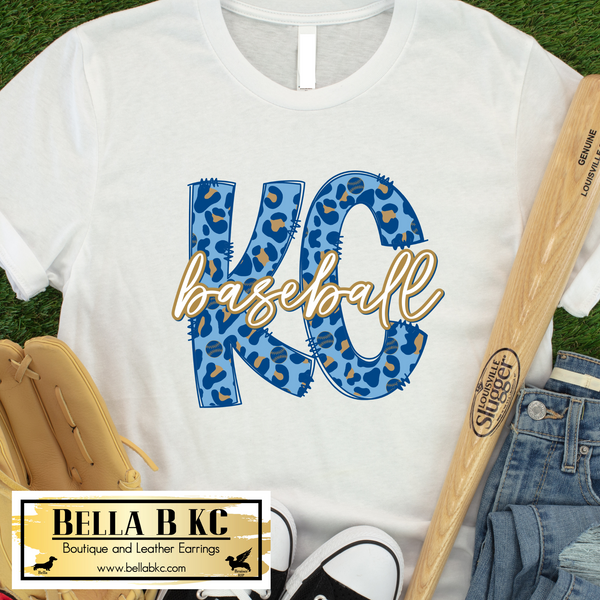 KC Baseball Light Blue Leopard KC Tee or Sweatshirt