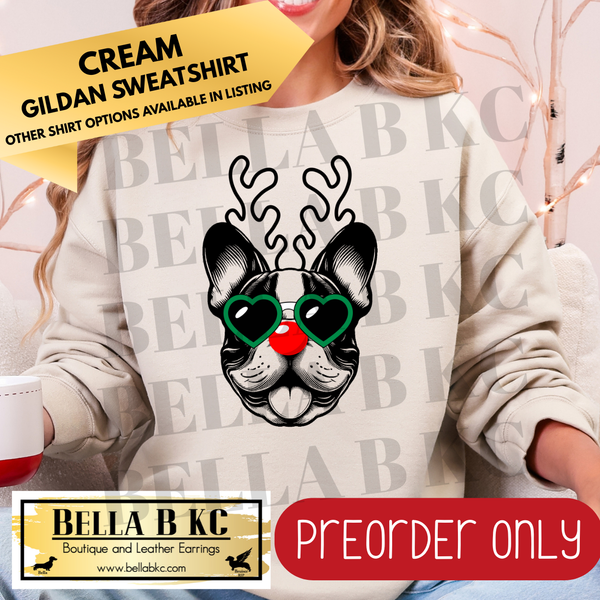 **PREORDER ONLY** Christmas - Frenchie / Boston Terrier Reindeer Dog - Multiple Shirt Options - 1 Week Turnaround Time