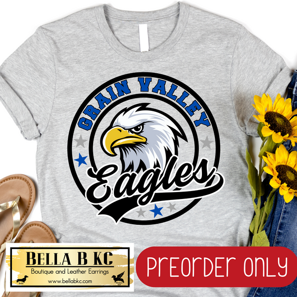 **PREORDER ONLY** Grain Valley Eagles Round Star Mascot Tee or Sweatshirt - 1 Week Turn Around from Date of Order